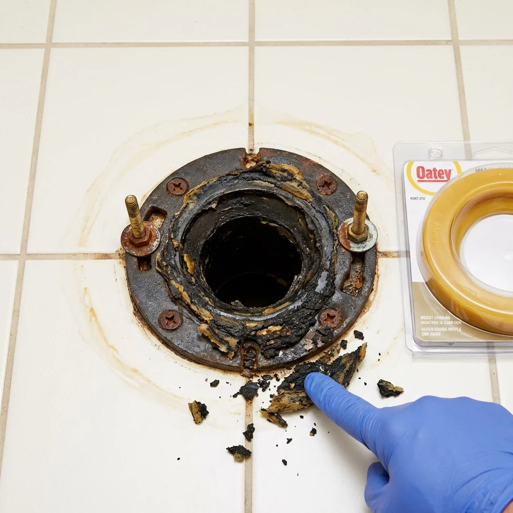 Failed wax ring showing water seepage at the base of a toilet in a White Bluff, TN home